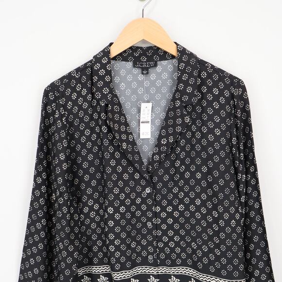 J.Crew Womens Camp Collar Button Up Shirt Block Print Faded Black Size Large NWT - Picture 3 of 13
